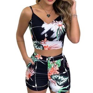 Workout Sets for Women 2 Piece Shorts Sets Sleeveless V Neck High Waist Shorts
